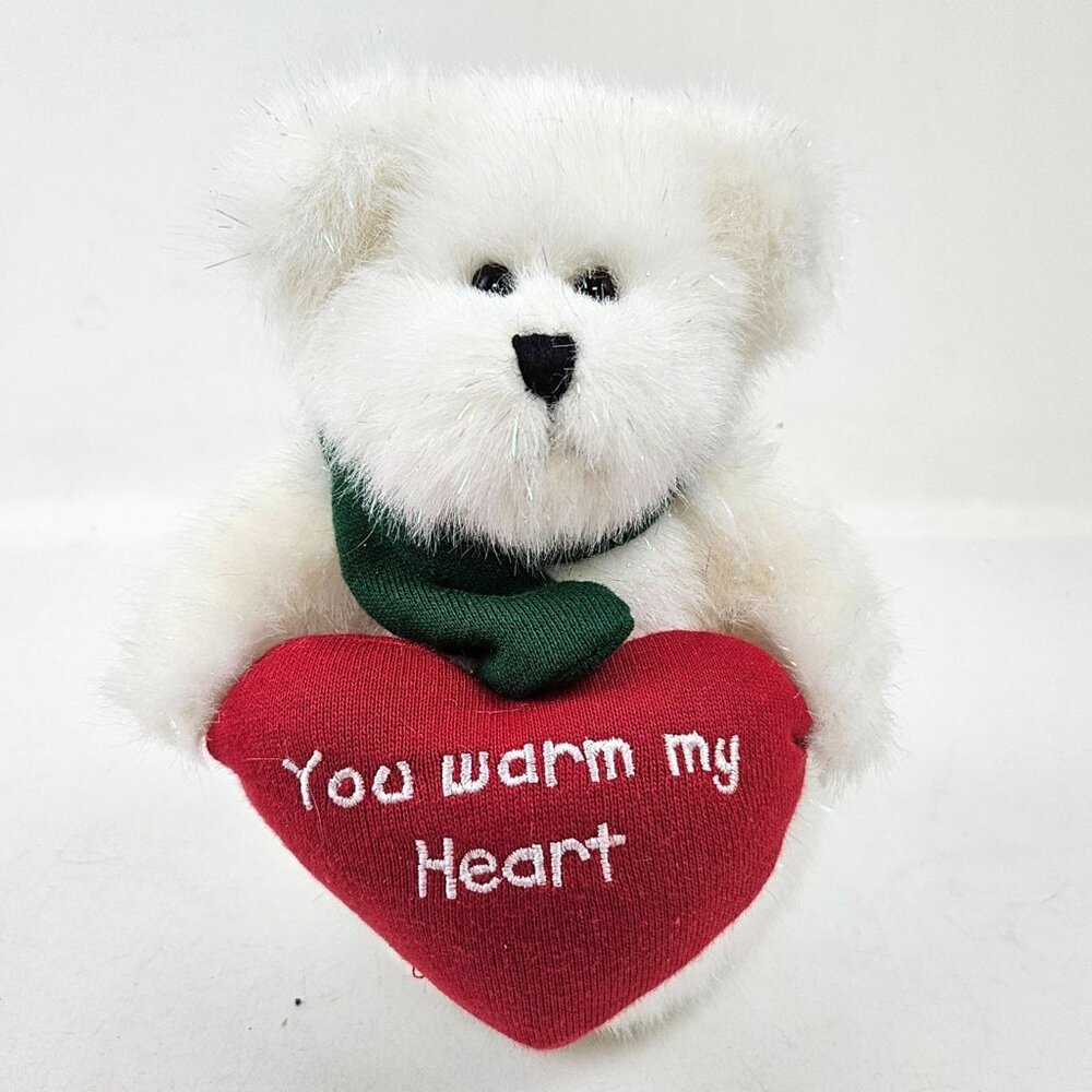 Boyds Bears Issa Meltin Stuffed White Plush Teddy Bear Plush Heart Scarf 7 in